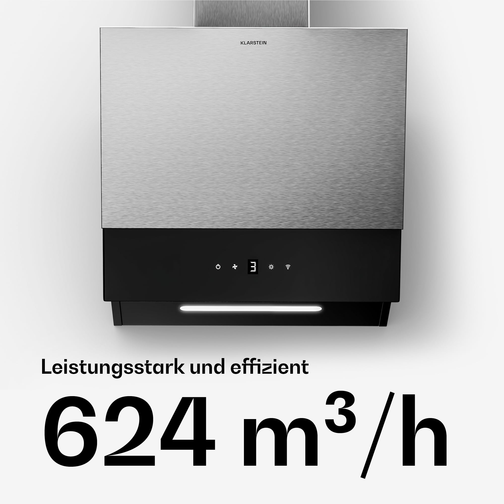 Klarstein Verosteel Dunstabzugshaube 45 cm 624 m³/h A++ Energie Touch LED Edelstahl Glas Abzugshaube Küche