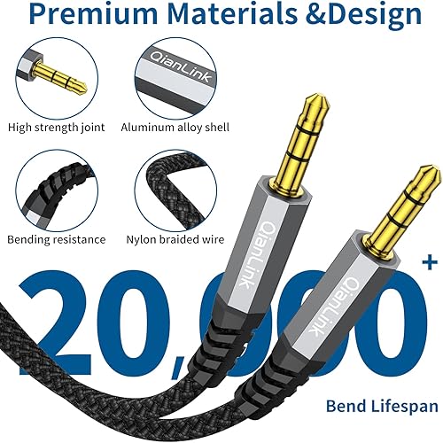 Miniatura 3 de Paquete de 2 cables auxiliares (3.3 pies3.3 ft, sonido de alta fidelidad), cable auxiliar TRS de audio auxiliar TRS de nailon trenzado compatible