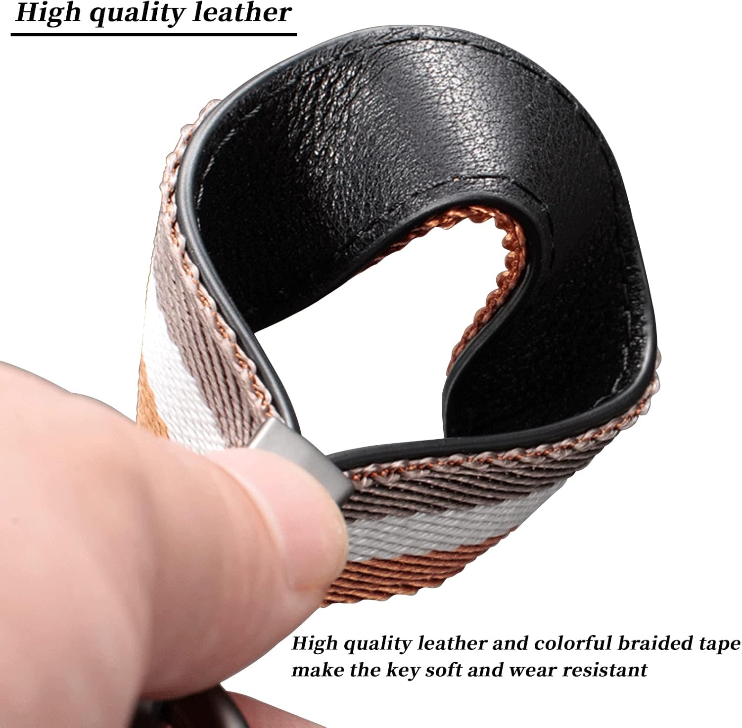 knitwear texture Genuine Leather Car Keychain,Universal Key Fob Keychain Leather Key Chain Holder for Men and Women image 4