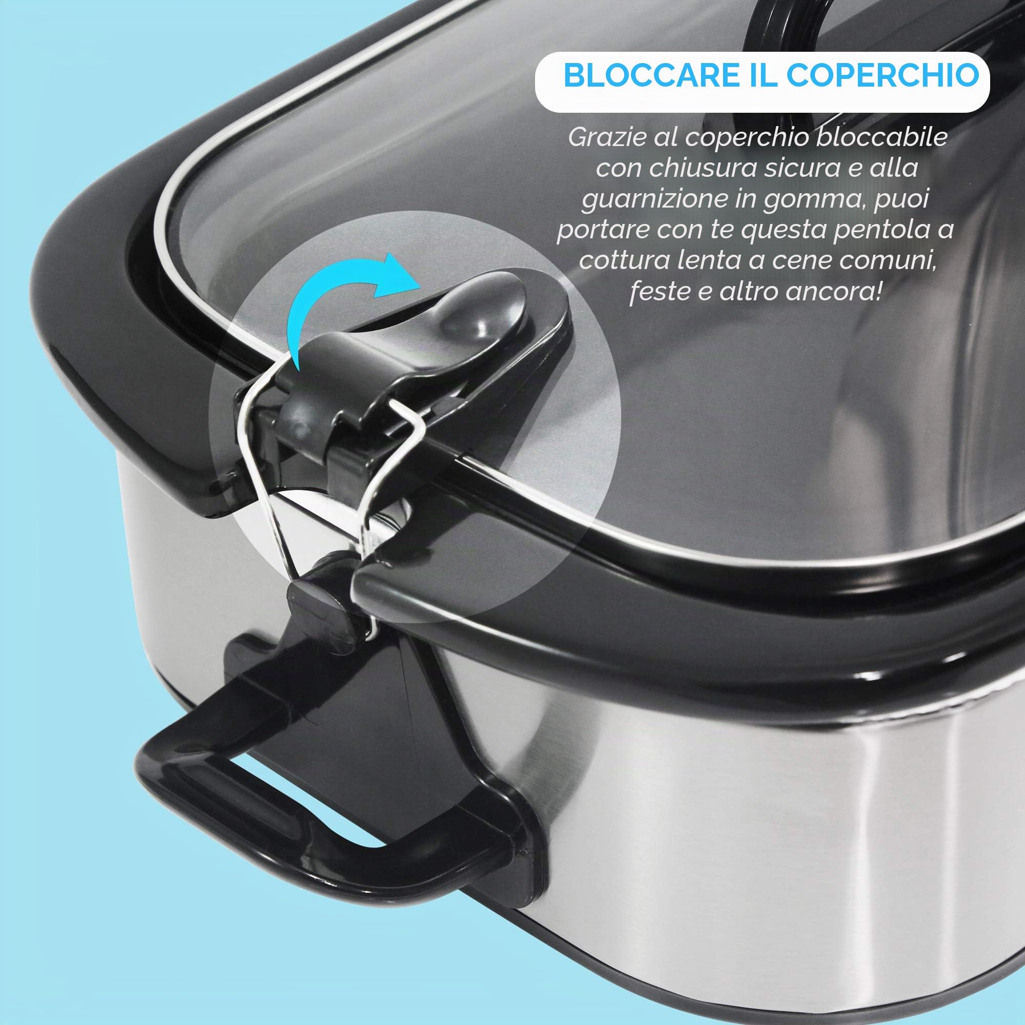 Elite Gourmet, Casseruola per cottura lenta MST-5240SS, coperchio con blocco, temperatura regolabile, mantenimento in caldo, adatta a forno e lavastoviglie, capacità 3,3 l, acciaio inox