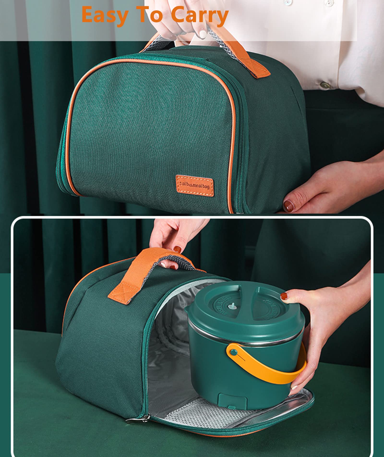 Fiambreras eléctricas con calefacción para adultos, coche y hogar, 1,2 l, 2 en 1, microondas portátil con bolsa de transporte, contenedor de acero inoxidable, calentador de alimentos para coche con