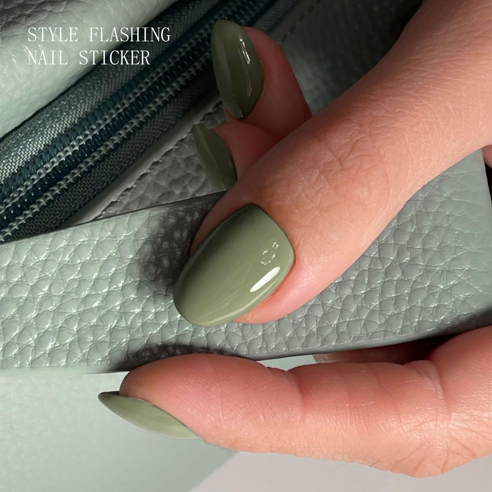 JMEOWIO Gel Nail Stickers Cream Green Gray Semi Cured Gel Nail Strips Wraps UV/LED Nails Art Design Decoration Accessories - Image 3