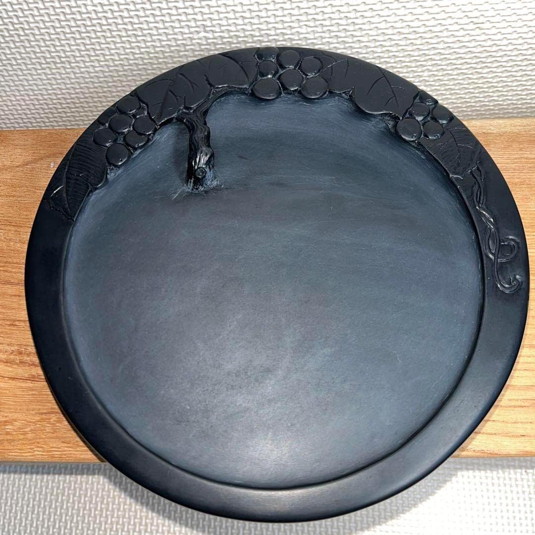 ⭕️2kg大型硯　径18cm葡萄刻研　雨畑硯　芳龍閣本舗　名工　望月秀峰 2kg大型硯 径18cm葡萄刻研 雨畑硯 芳龍閣本舗 名工 望月