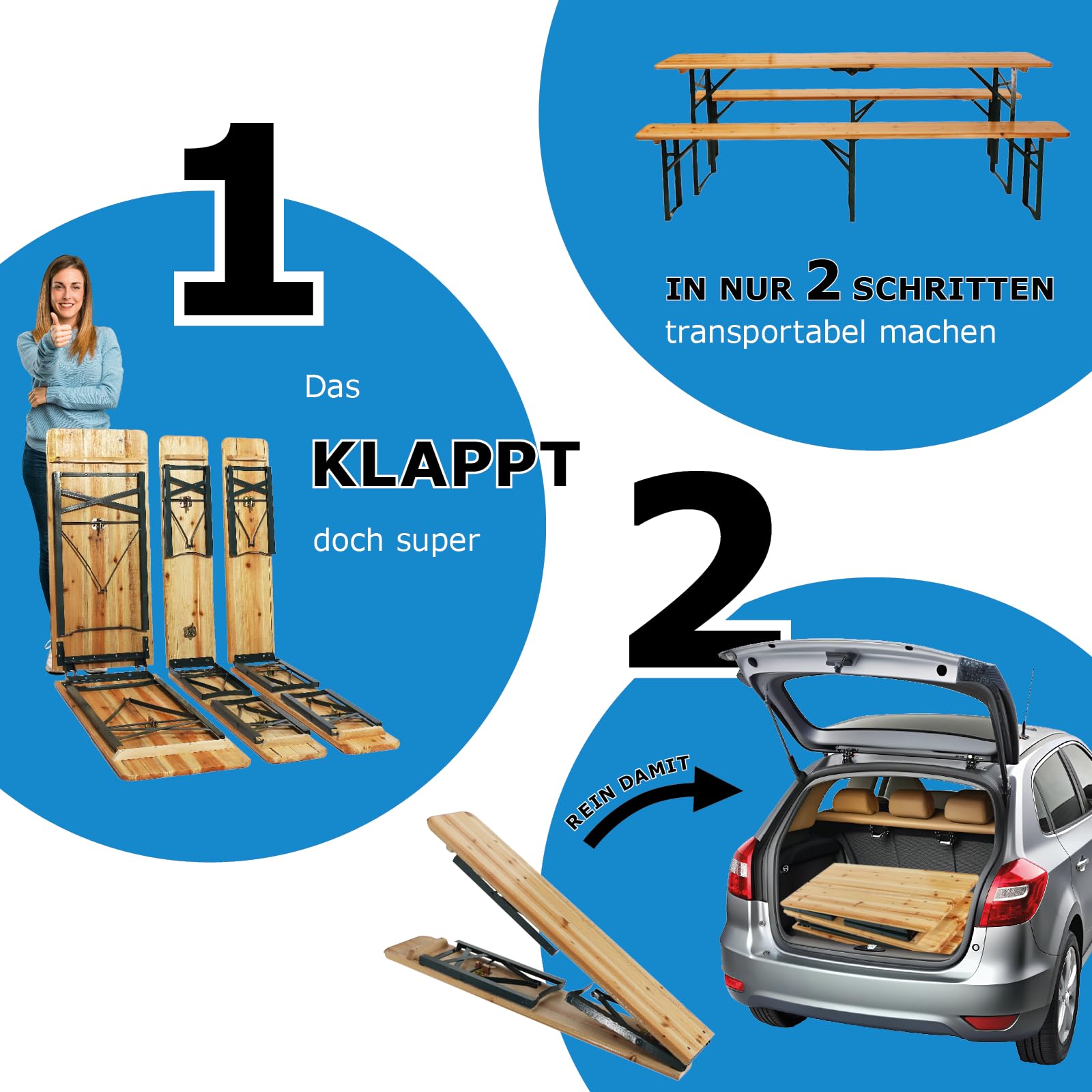 BITUXX Faltbare Bierzeltgarnitur Biertischgarnitur Bierbankgarnitur Festzeltgarnitur Biergartengarnitur Bierbank Biertisch Klappbar 1x Tisch 2X Bänke 216cm