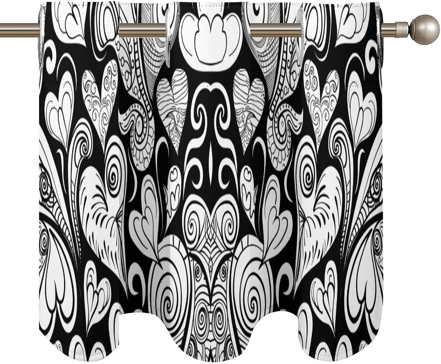 Heart Shapes and Swirls Valance for Windows, 2 Pack Kitchen Curtains Modern Home Decor, Soft Blackout Window Curtains for Living Room & Bedroom, 18 X 52 Inch