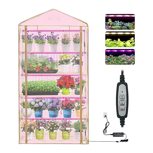 5 Tier Greenhouse with Grow Light ,Portable Greenhouse with Zippered