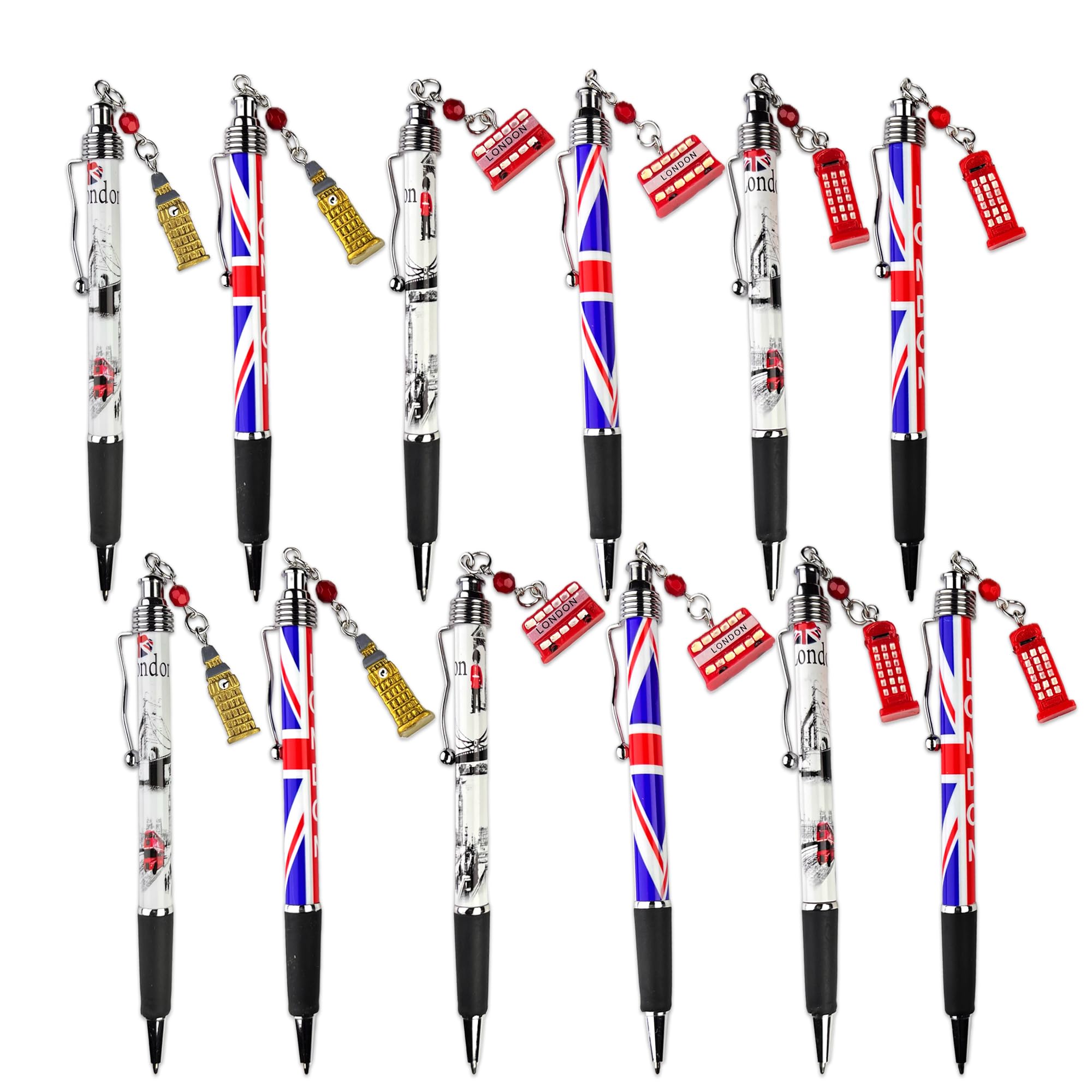 SAJAK 12x London Souvenir Pens with Charms - Big Ben, Red Bus & Telephone Box, Multicoloured, 1 count (Pack of 12) - Image 2