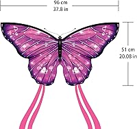 Vista 4 de Simxkai Cometa de mariposa para niños y adultos, fácil de volar azul cometa grande para principiantes, mango de línea incluido