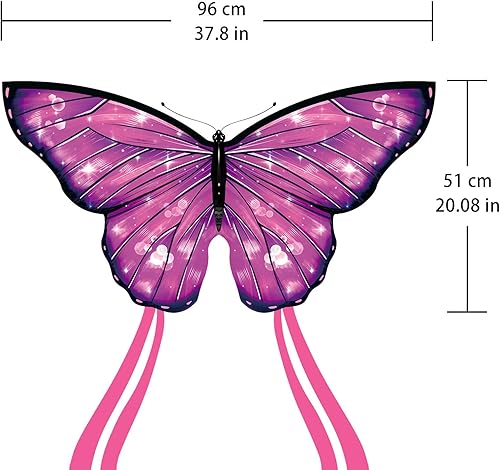 Miniatura 4 de Simxkai Cometa de mariposa para niños y adultos, fácil de volar azul cometa grande para principiantes, mango de línea incluido