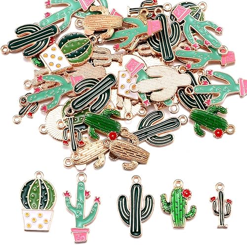 YionZian 50 dijes de cactus de aleación mixta esmaltada para verano plantas tropicales del desierto para hacer joyas aretes collares pulseras