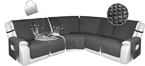 Miniatura 10 de HDCAXKJ 100% Fundas impermeables para sofá seccional reclinable en forma de L, funda de sofá reclinable acolchada lavable, fundas de esquina para