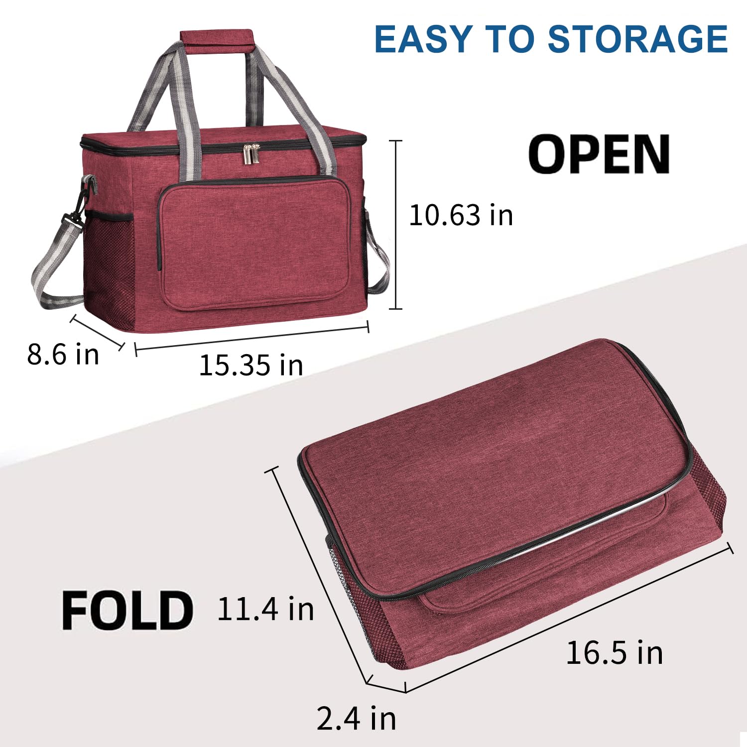iknoe Bolsa térmica grande plegable para 24 latas, bolsa térmica a prueba de fugas con múltiples bolsillos para adultos, lonchera aislada para playa, picnic, trabajo