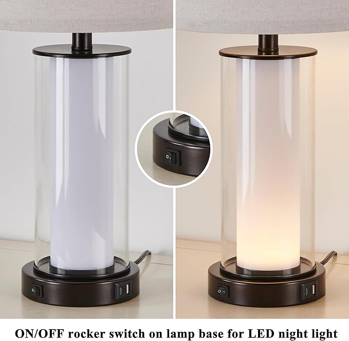 Set de 2 Lámparas de Mesa Kyrid con Luz Nocturna y USB, Negro miniatura 4