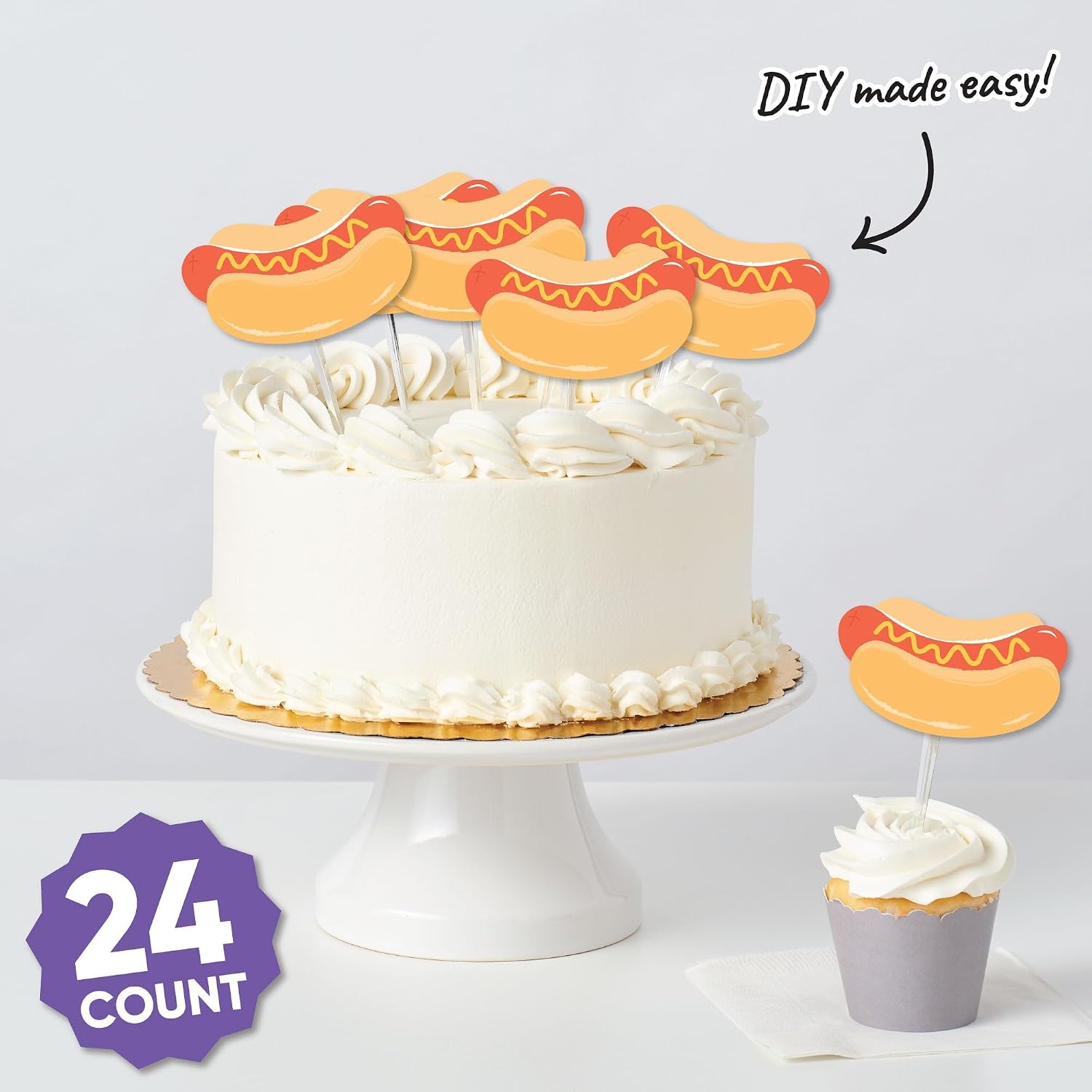 Big Dot of Happiness Hot Dog Small Cutouts, Summer Birthday BBQ Picnic Party Decor, Mini DIY Paper Cut-Outs - 24 Count
