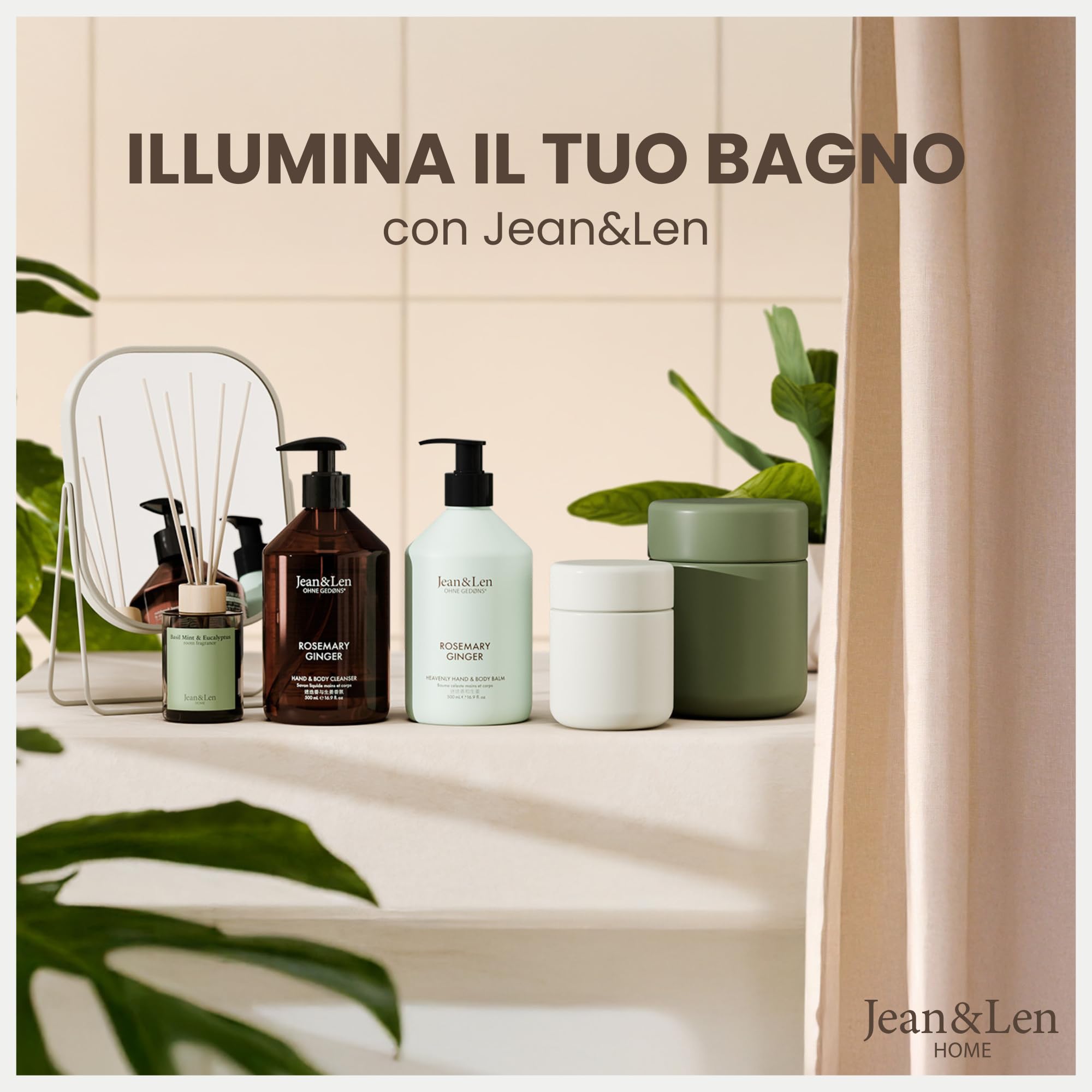 Jean & Len tenda da doccia beige, 100% poliestere, raffinato effetto lino, lavabile in lavatrice, con sistema di sospensione integrato, idrorepellente, 180 x 200 cm