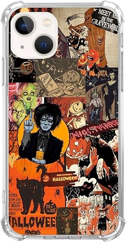 Funda para teléfono con collage de Halloween, diseño de collage místico para iPhone 14, funda estética retro de calabaza de Halloween para niñas,