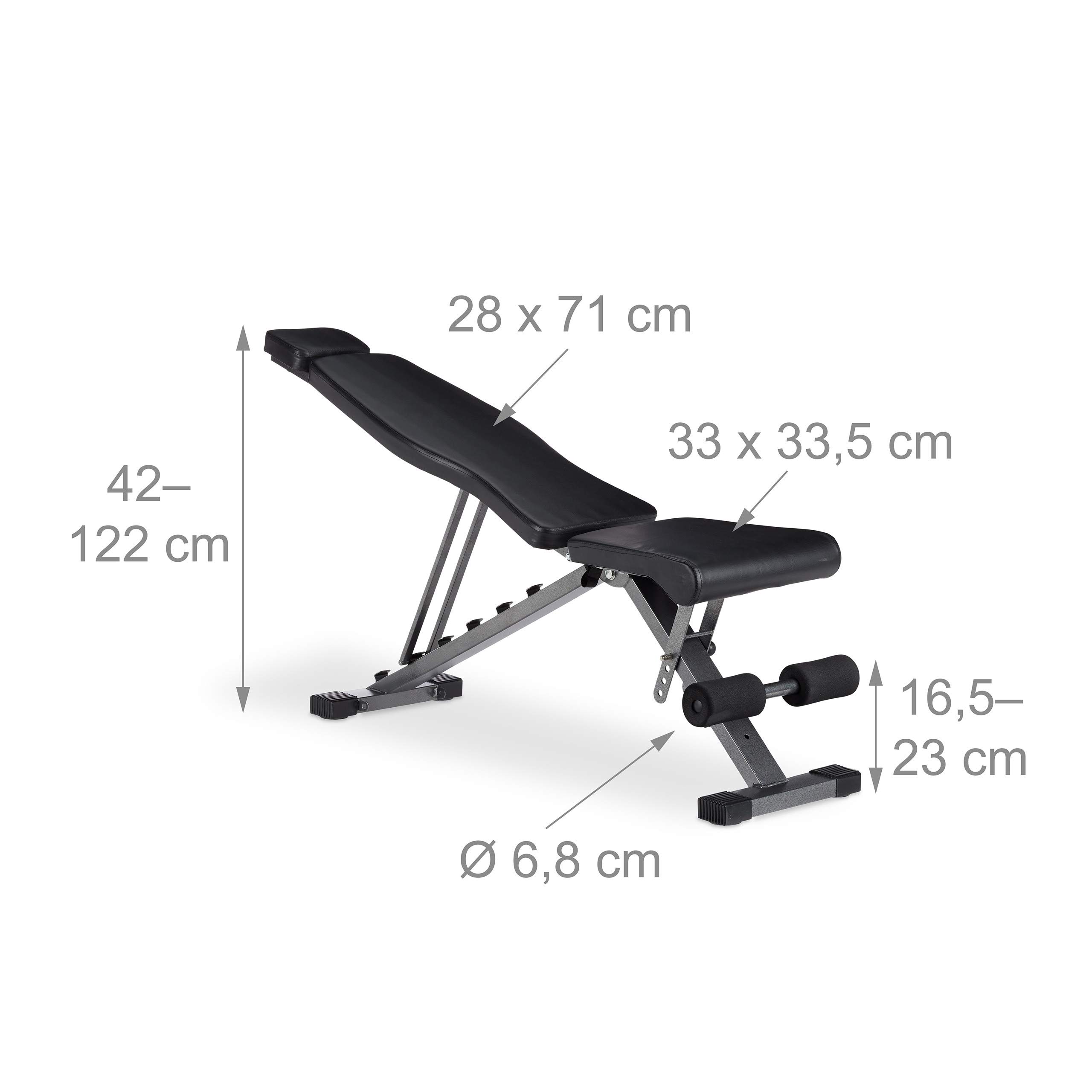 Relaxdays, Nero, Fitness Professionale, Panca Regolabile, con Attacco Gambe e Poggiatesta, Multifunzione, 250 kg, Gioventù Unisex, 122.00 x 33.00 x 104.00 cm