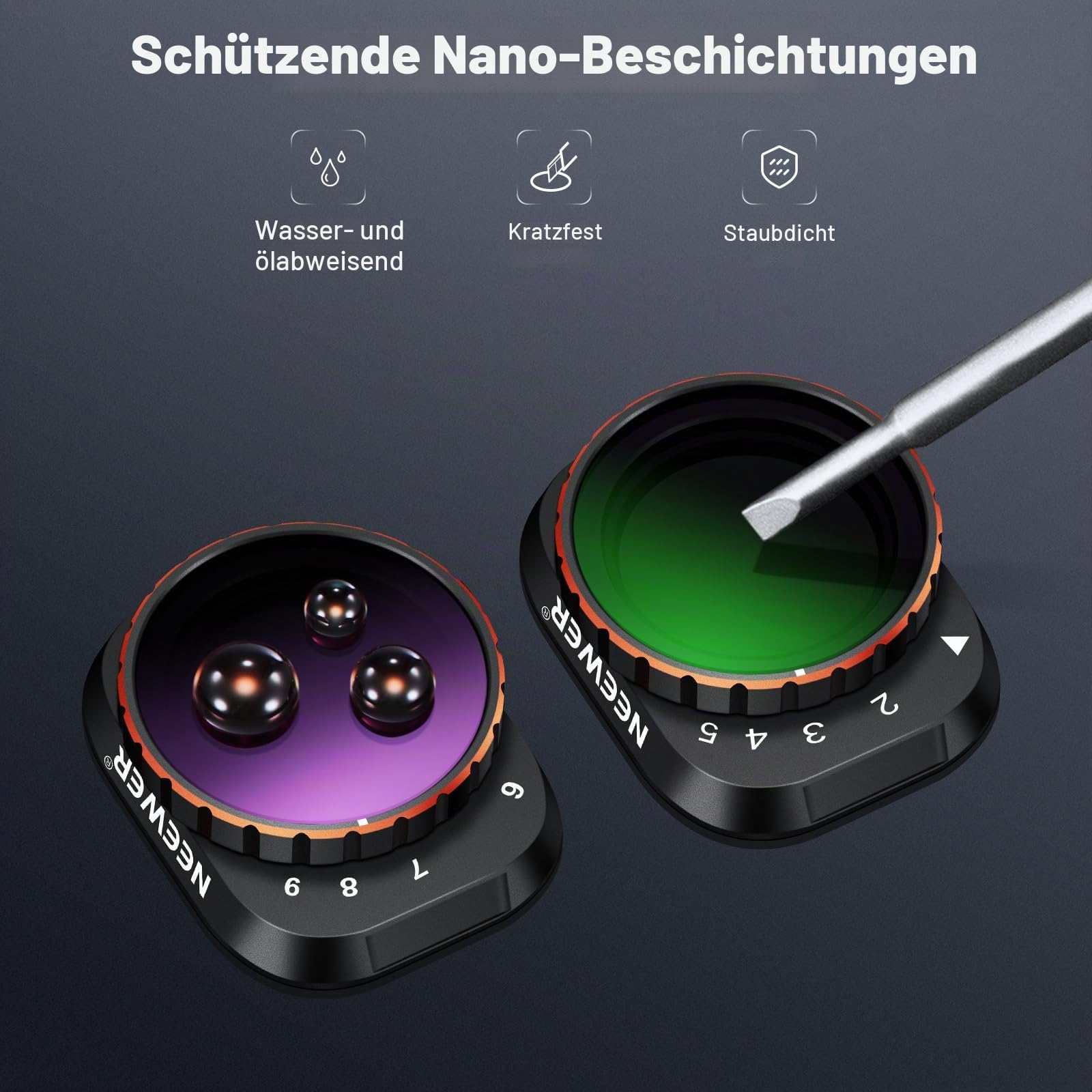 NEEWER Variables ND Filter Set, kompatibel mit DJI Mini 3 / Mini 3 Pro, ND2-32 + ND64-512, mehrfach beschichtete HD Objektive für Drohnenkameras, Zubehör für Luftaufnahmen und Videografie