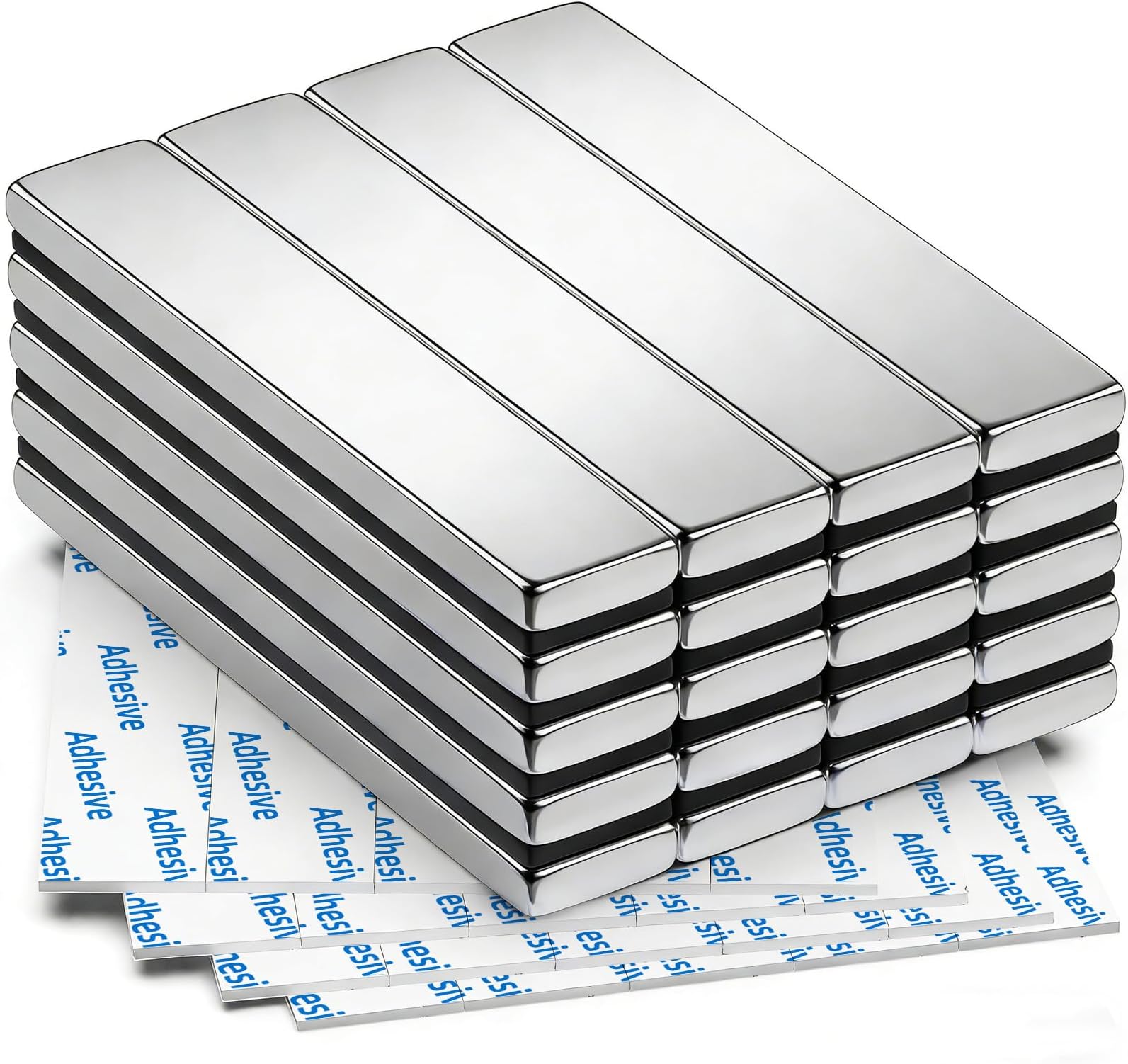 20 Pack Magnets Strong, 60 x 10 x 3 mm Magnetic Strips, Neodymium Magnet, Magnetic Bar, Rare Earth Magnets with Double-Sided Adhesive, Extremely Fridge Magnetic Bar for Multi-Use
