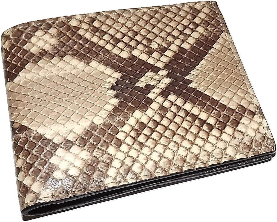Renero Italia Men's Genuine Python Snakeskin Bifold 6 Pocket Wallet Brown Multi
