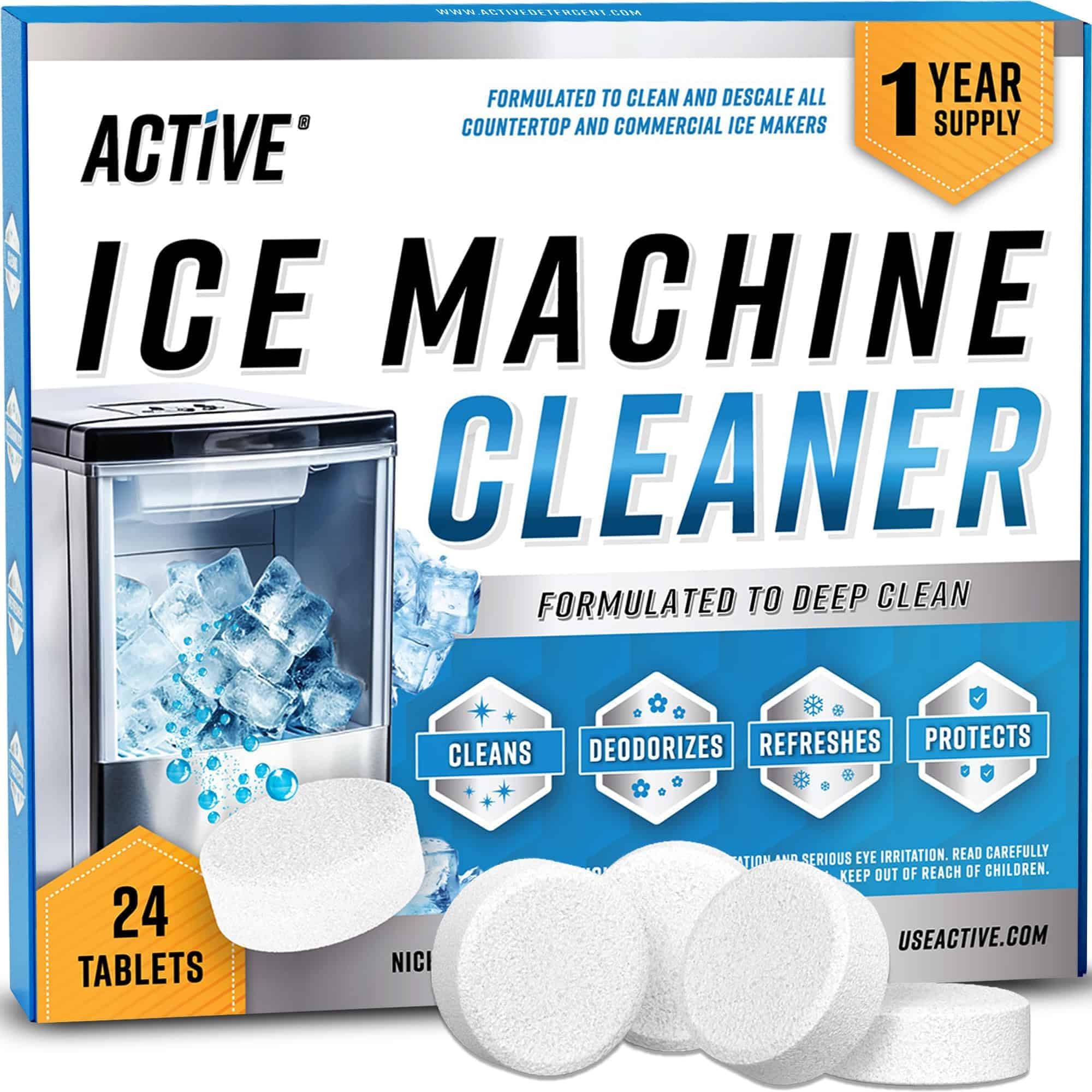 ACTIVE Ice Machine Cleaner Maker Descaler - 24 Clean Tablets Compatible with Frigidaire, Opal, GE Profile, Kitchenaid, Nickel Safe Scale Remover for Countertop, Nugget Ice Makers - Bulk 1 Year Supply