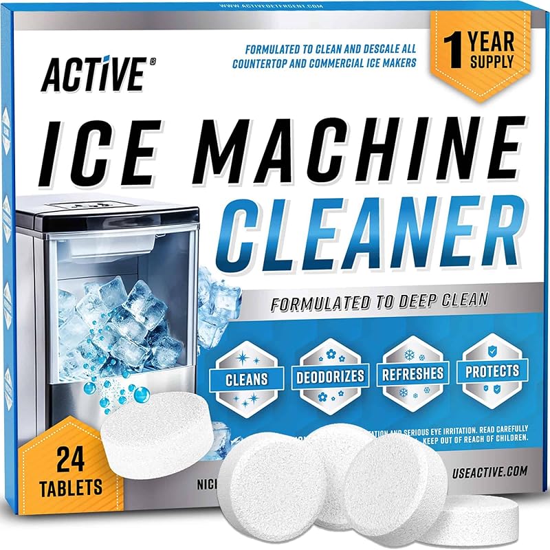 Ice Machine Cleaner Maker Descaler - 24 Clean Tablets Compatible with Frigidaire, Opal, GE Profile, Kitchenaid, Nickel Safe Scale Remover for Countertop, Nugget Ice Makers - Bulk 1 Year Supply
