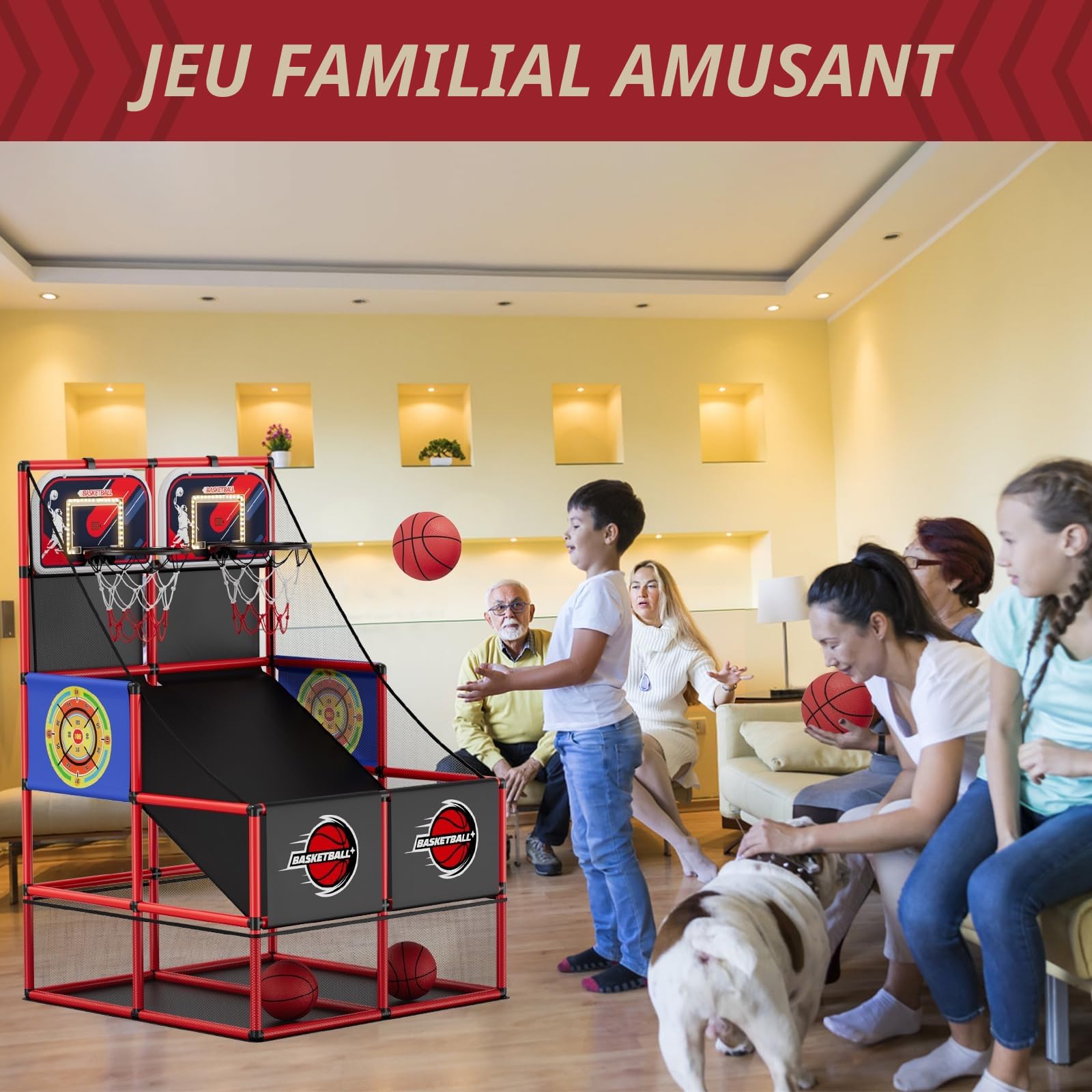 HYES 3 en 1 Jeux de Basketball Arcade Dual Shot pour Enfants avec 2 Fléchettes/Tableau de Bord électronique/Iumière LED, Panier de Basketball pour 2 Joueurs l'intérieur et l'extérieur