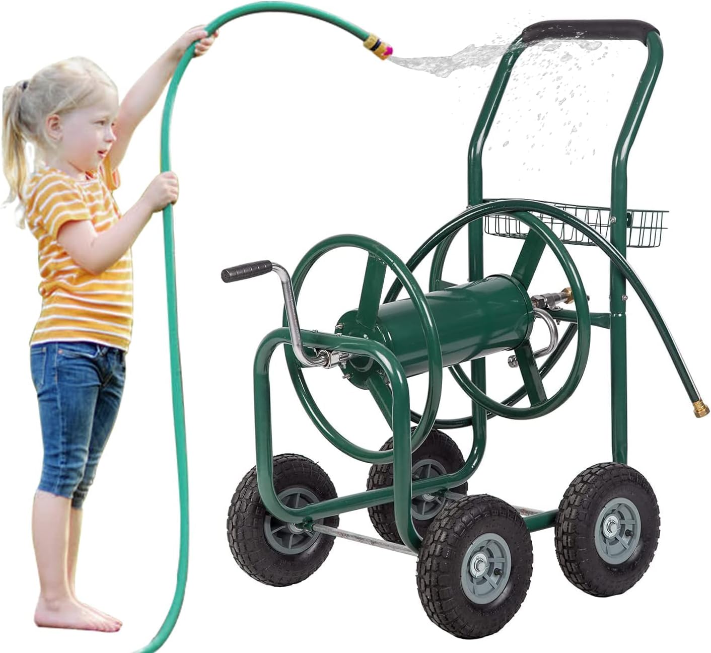 Patio Lawn Garden Hose Reel Cart with Wheels Reel Cart Tools for Outdoor Yard Water Planting Truck Heavy Duty Water Planting Gardening & Lawn Care Best Patio Lawn Garden Watering Equipment Cart, Green