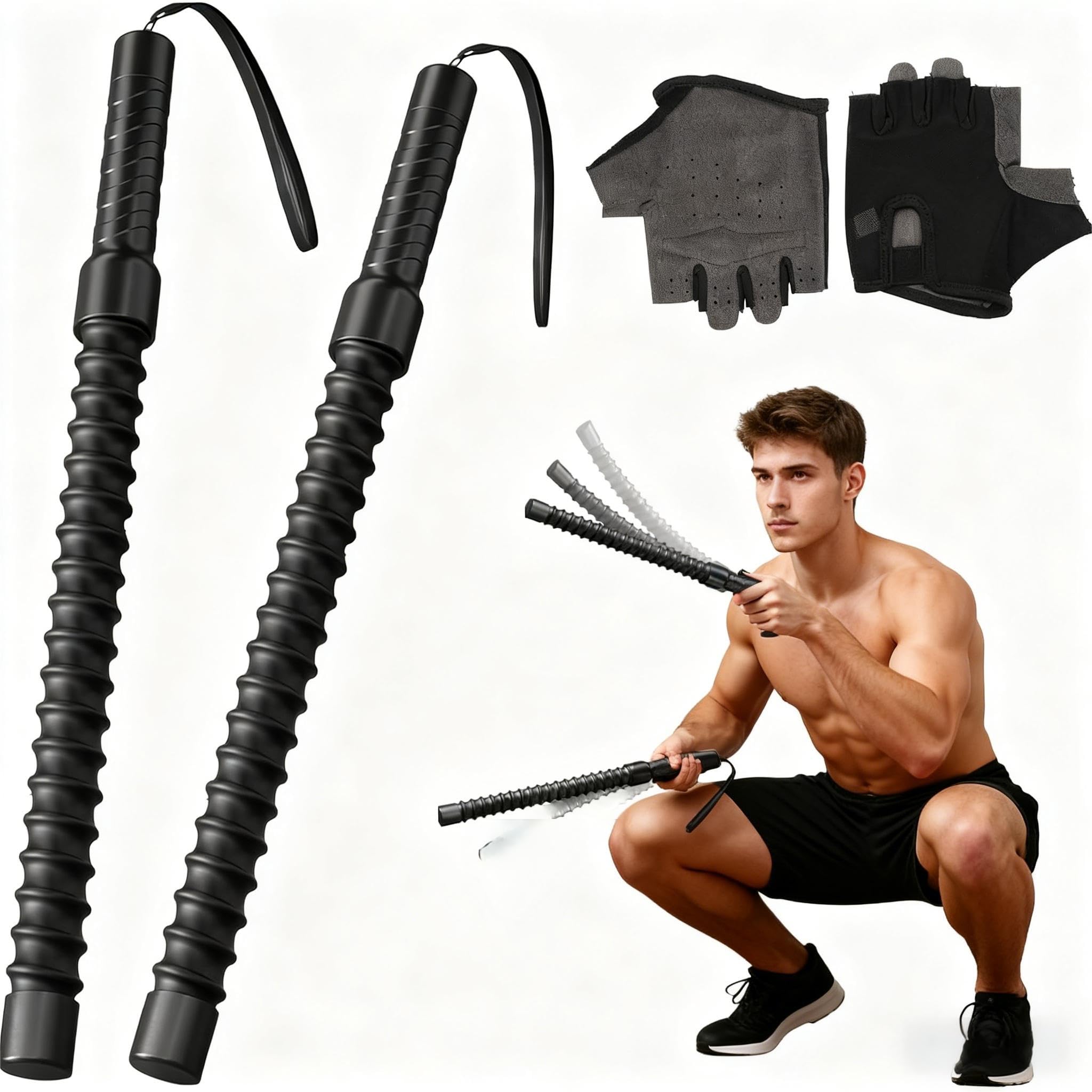 Ropeless Battle Ropes for Home Gym, Weighted BattleRope, Black WorkoutRopes for Working Out, Fitness HeavyRope for Exercise TrainingRope for Home Workout - 2PCS