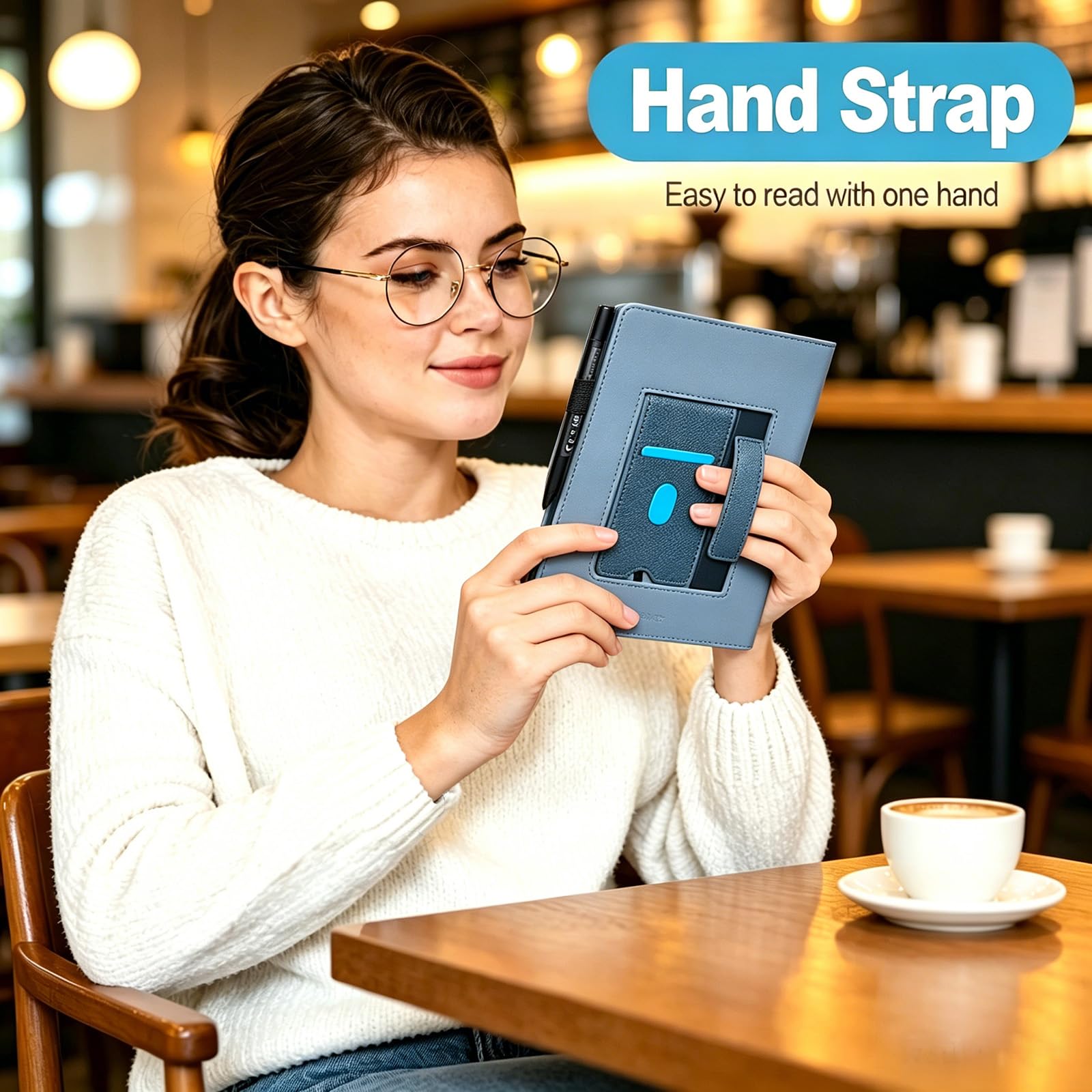 Caweet Etui do Pocketbook InkPad One 10,3 cala (model 2026), wysokiej jakości etui ze skóry PU ze składanym stojakiem, przegródką na karty i paskiem na rękę, niebieskie