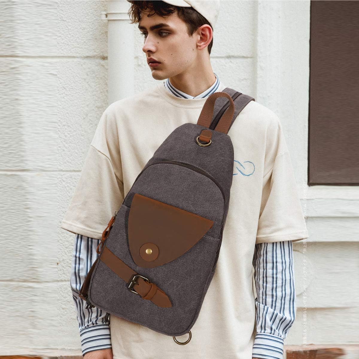 KL928 Canvas Sling Bag Crossbody Backpack Shoulder Casual Rucksack for Men Women,Dark Dray - Image 6