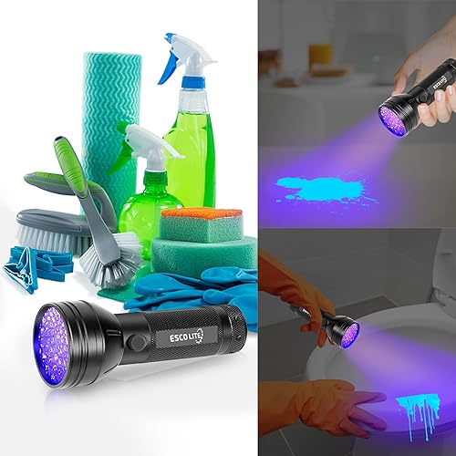 Miniatura 4 de Escolite - Linterna UV de luz negra, 51 LED de luz negra, detector de orina de mascotas para orina de perro y gato, luz azul para escorpiones,