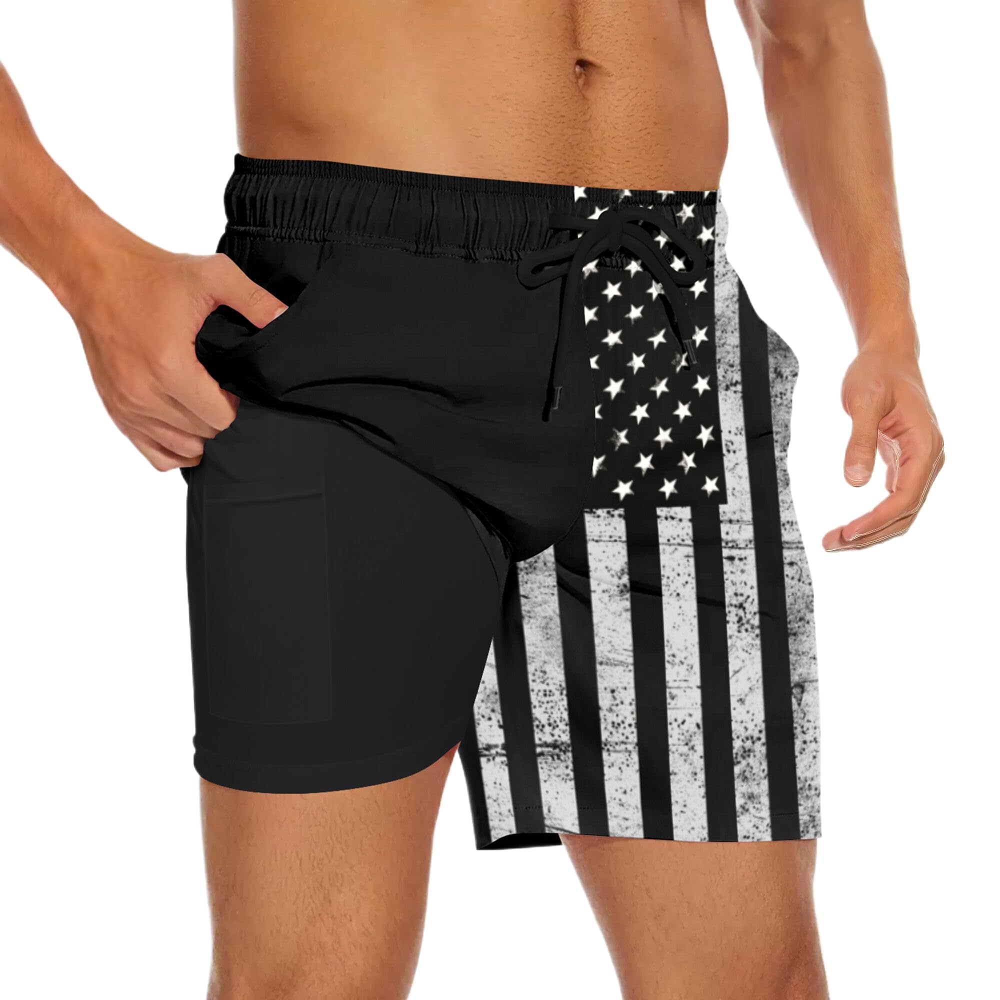 Men's Swim Trunks with Compression Liner Quick Dry Swim Board Shorts