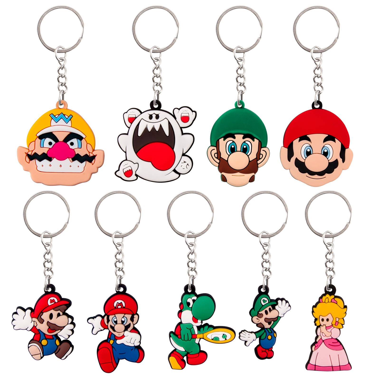 Super Keyring Cartoon Cute Anime Bros Keychain Pendant 3D Silicone Figure Key Chain Keyrings Rings Kids Party Supplies Party Favors Bags fillers Toys Birthday Gift for Boys Girls Key Charms Deko