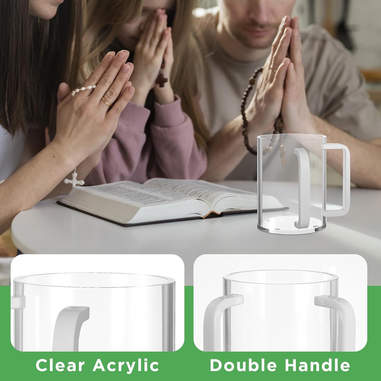 2 Pcs Judaica Hand Washing Cup with Dual Handles for Netilat Yadayim 5" Acrylic Clear Negel Vasser Jewish Ritual Kohanim Holiday Gifts(White Handle)