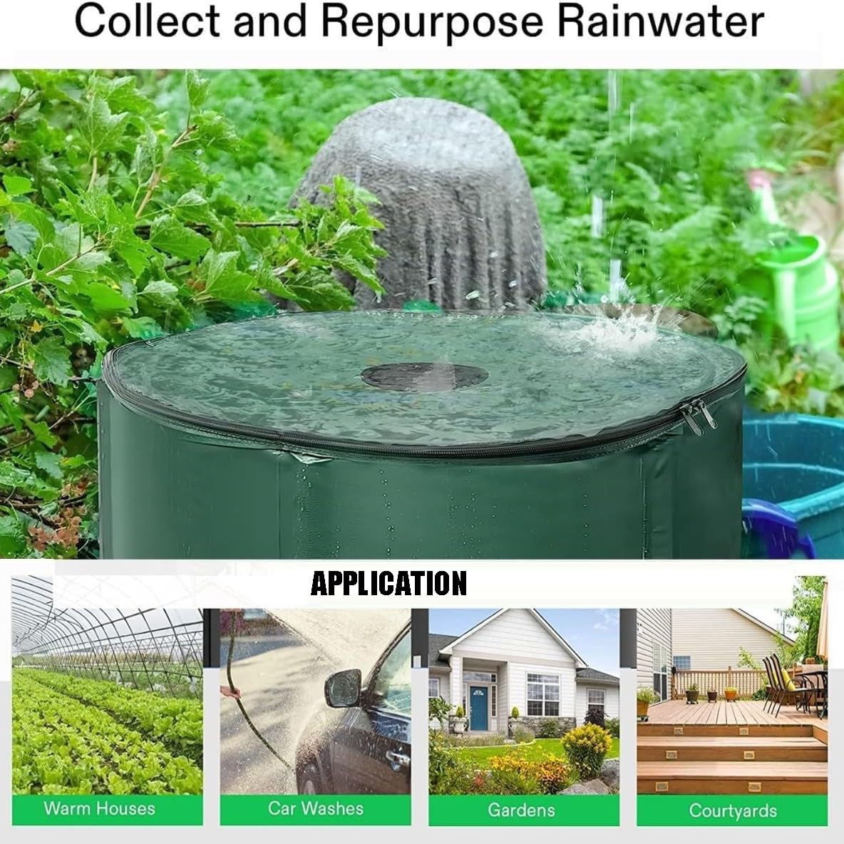 Sistema de almacenamiento de agua de barril de lluvia plegable, colector de agua de lluvia portátil con soporte, grifo, malla superior y cubierta de cremallera para un riego eficiente del jardín