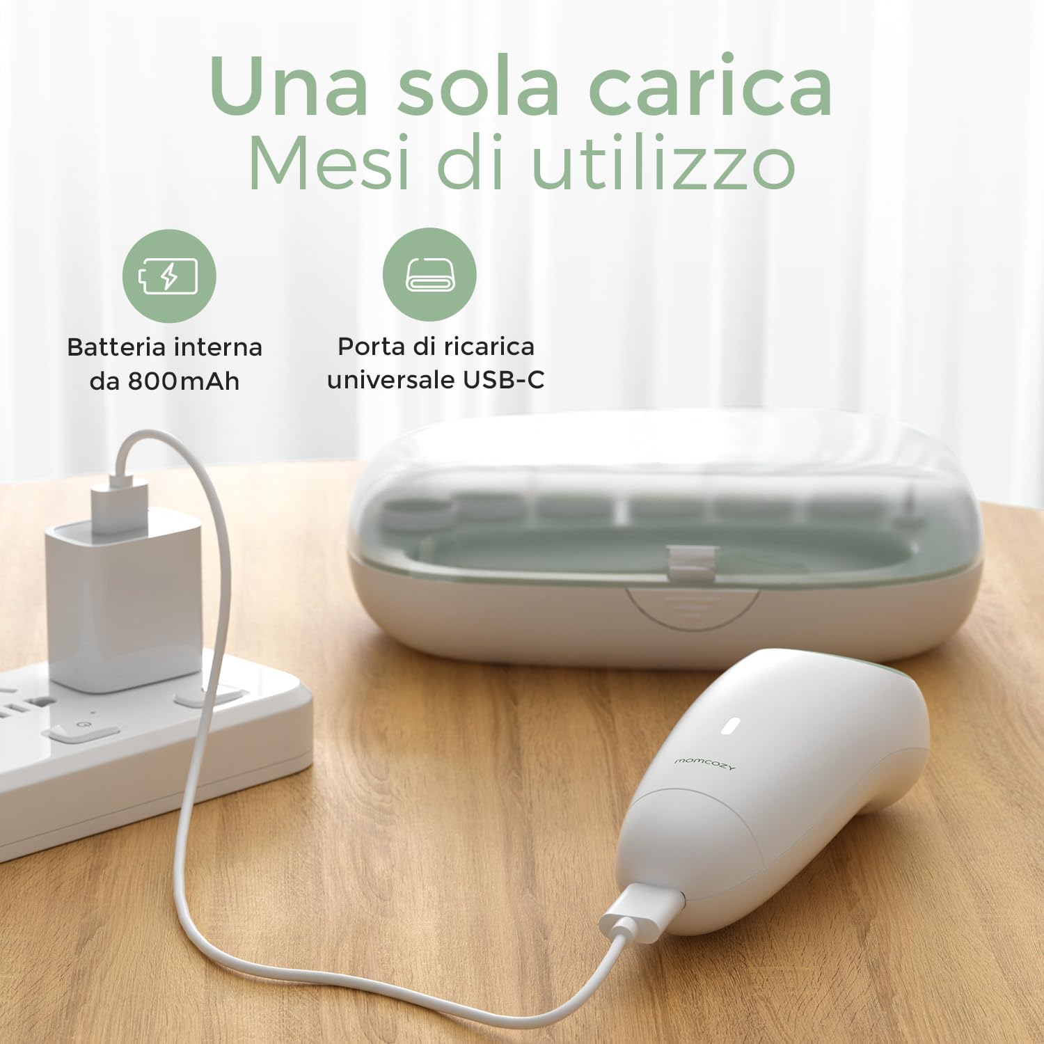Momcozy Elettrica Lima per Unghie per Bambini, Tagliaunghie Elettrico Ricaricabile per Dita dei Neonati, Luce Delicata a LED a 360°, Sicura Tagliaunghie Cura per Bambini, 7 Strumenti di Ricambio