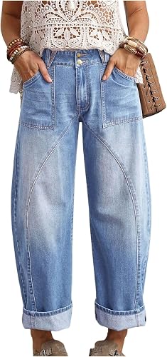 Floerns Women's Straight Leg Mom Jeans Mid Waist Boyfriend Casual Baggy Denim Pa
