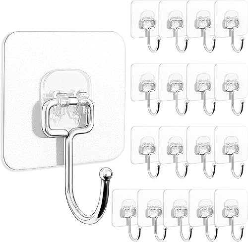 CZBZYMYYY Ganchos adhesivos de utilidad, paquete de 18 ganchos de pared para colgar 44 libras (máx.), ganchos grandes resistentes, ganchos adhesivos