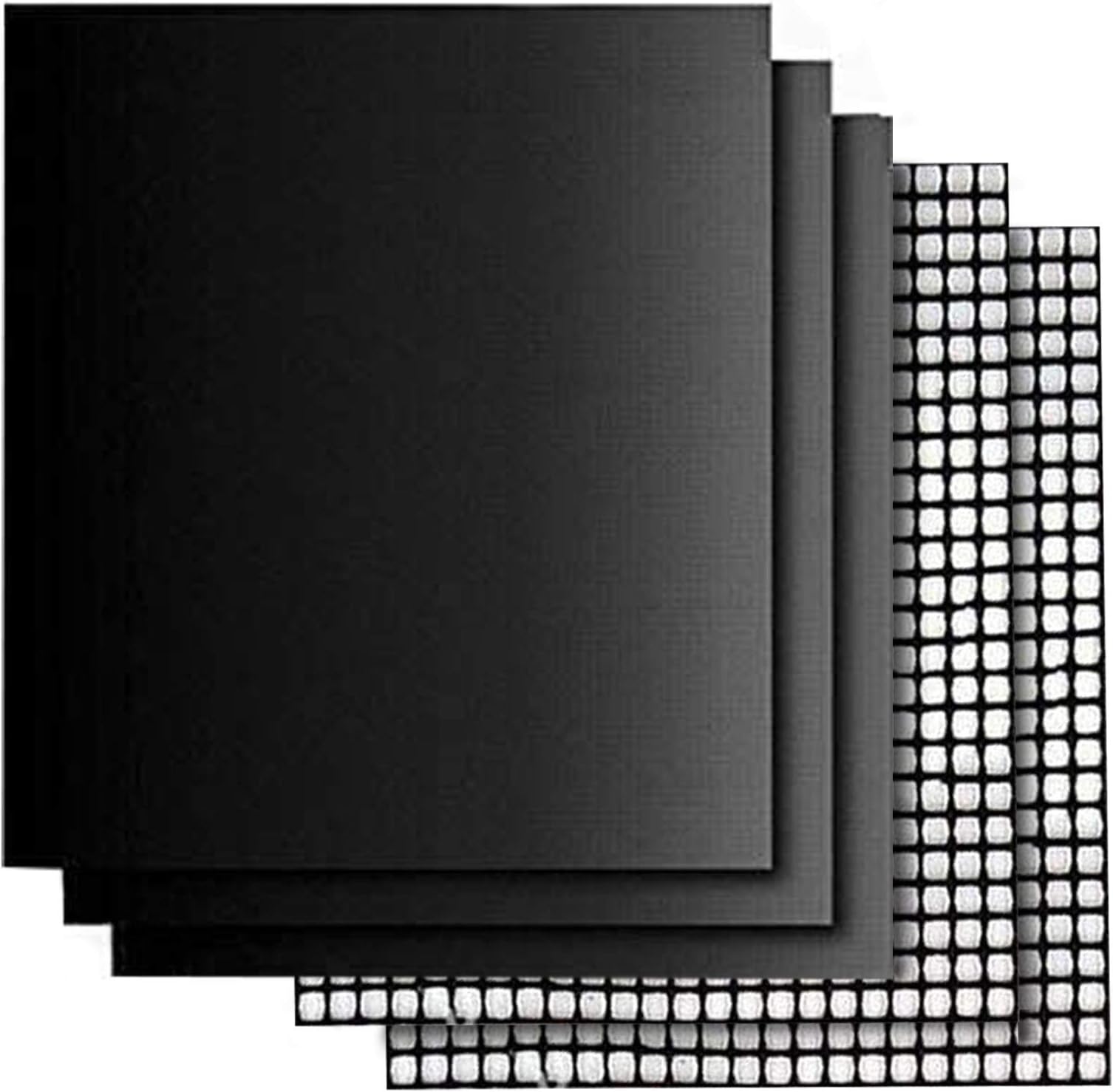 Furst Tek Barbecue Grill Mat and Mesh Grilling Mat Bundle, 5 Pc. Set, Non-Stick PTFE Cooking Surface for Meat, Vegetables, Fish, and Cookies, Heavy Duty for Charcoal, Gas, or Oven Use