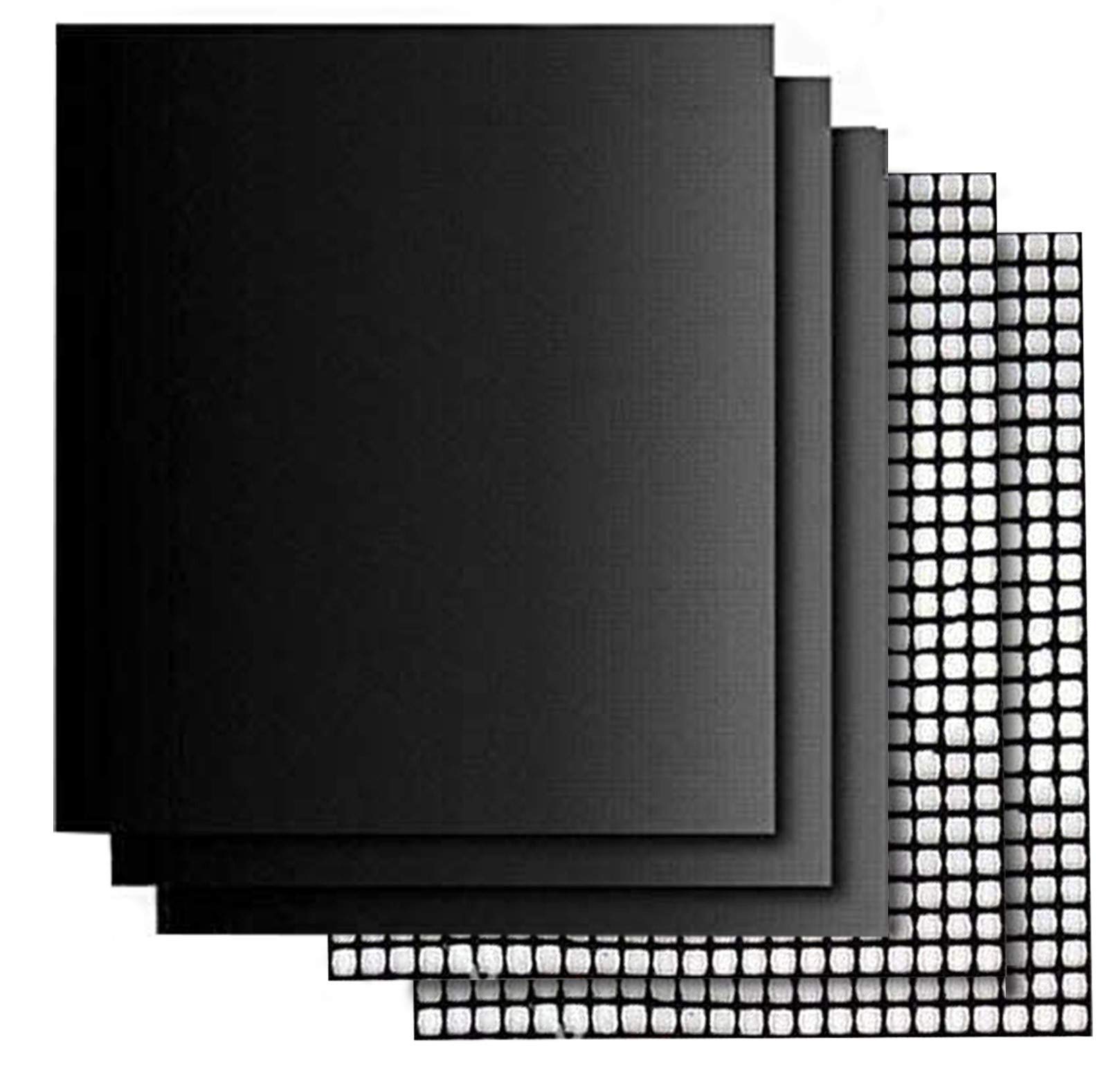 Furst Tek Barbecue Grill Mat and Mesh Grilling Mat Bundle, 5 Pc. Set, Non-Stick PTFE Cooking Surface for Meat, Vegetables, Fish, and Cookies, Heavy Duty for Charcoal, Gas, or Oven Use