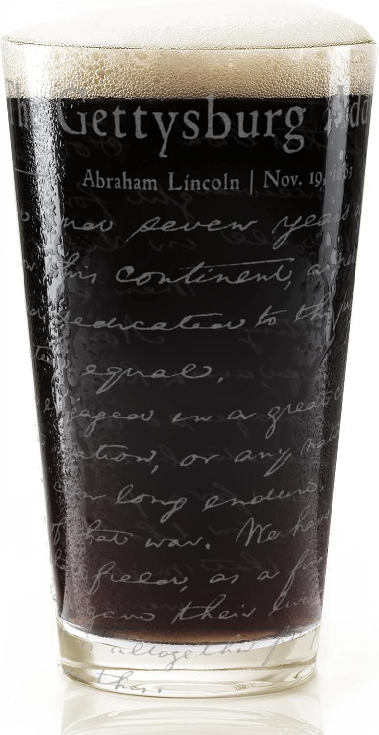 LumEngrave GETTYSBURG ADDRESS Engraved 16oz Pint Glass | Historic Speech Laser Etched Glassware | Beer Gifts, Engraved Drinking Glass, Retirement Gift for Men, Great Birthday Gift Idea!
