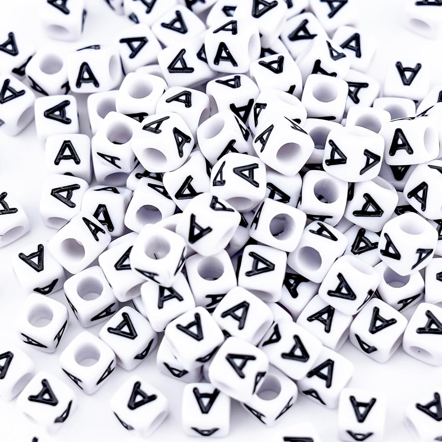 500Pcs Square Vowel Letter Beads A 6X6mm Individual White Alphabet Beads for Friendship Bracelets Making