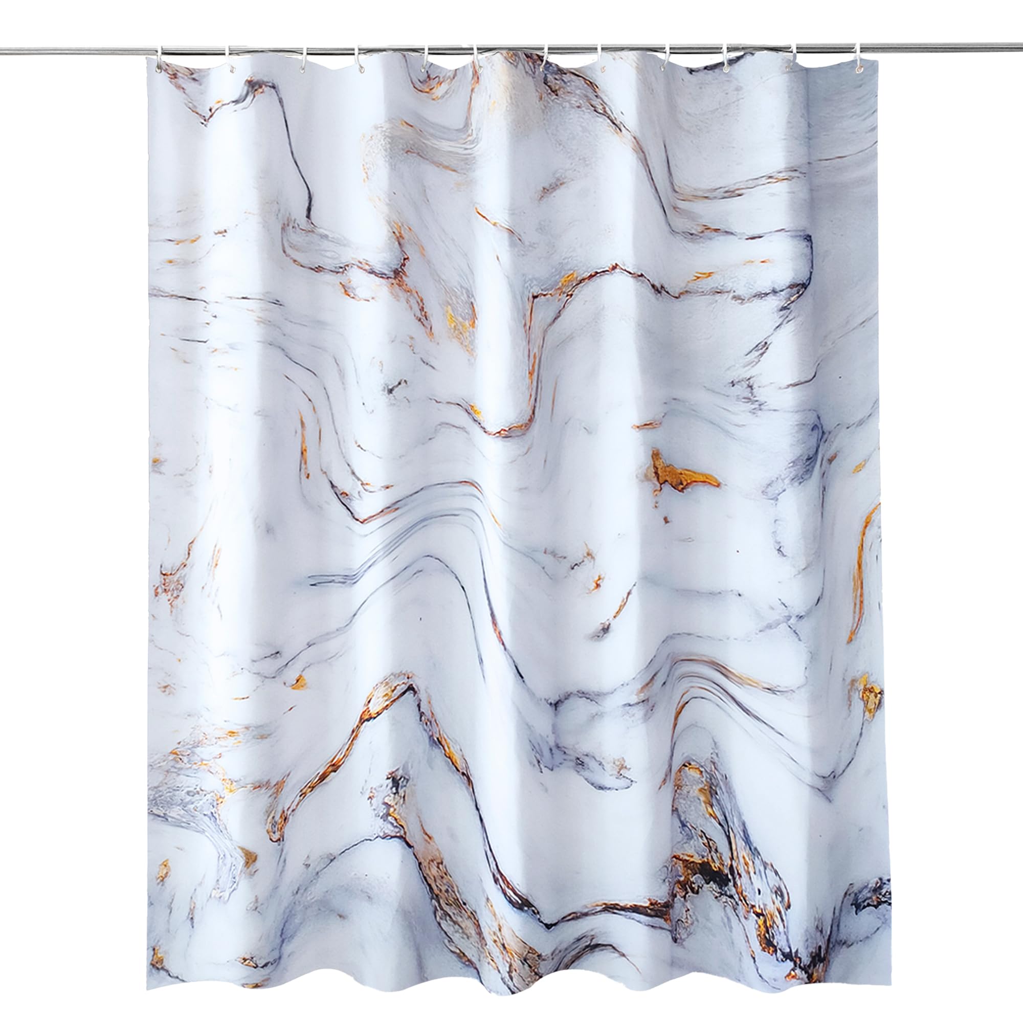 Trimming Shop Marble Shower Curtain - White & Grey Polyester Fabric Bathroom Curtain, Waterproof & Mould Resistant, With 12 Hooks, Washable 180x180cm Long Shower Liner โ image 1