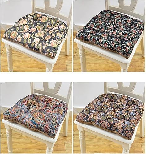 Miniatura 8 de Cojines para sillas de comedor, paquete de 4 cojines gruesos para sillas de cocina de estilo europeo, juego de 4 con lazos, cojines copetudos en
