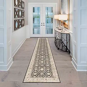 YOUFORTONG 2x10 Runner Rus for Hallways Soft Kitchen Rug Non Slip Rug Runner with Rubber Backing for Bathroom Washable Non Shedding Farmhouse Runner Rug (Black, 2X10)