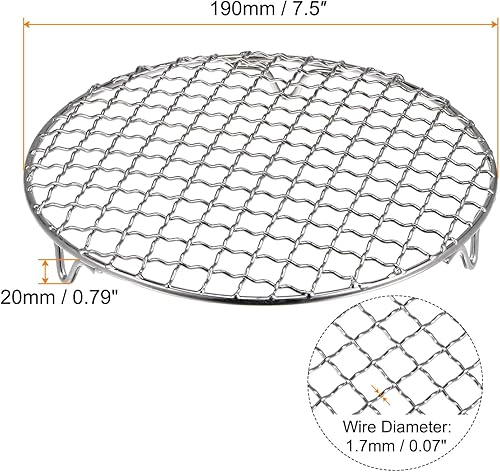 Miniatura 100 de HARFINGTON Rejilla redonda de 6.5 pulgadas de acero inoxidable 201 con alambre cruzado para barbacoa con patas de 0.787 in para cocinar hornear al