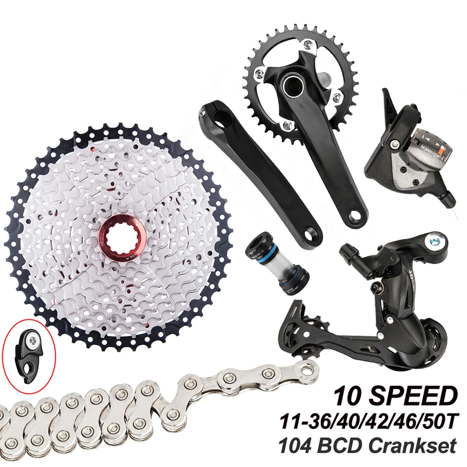 Generic 10-biegowy Zestaw Grupowy, Przerzutka do Roweru Górskiego, Dźwignia Zmiany Biegów, Mechanizm Korbowy, Kasetowy łańcuch Koła Zamachowego ze stalą o Wysokiej wytrzymałości. Stop