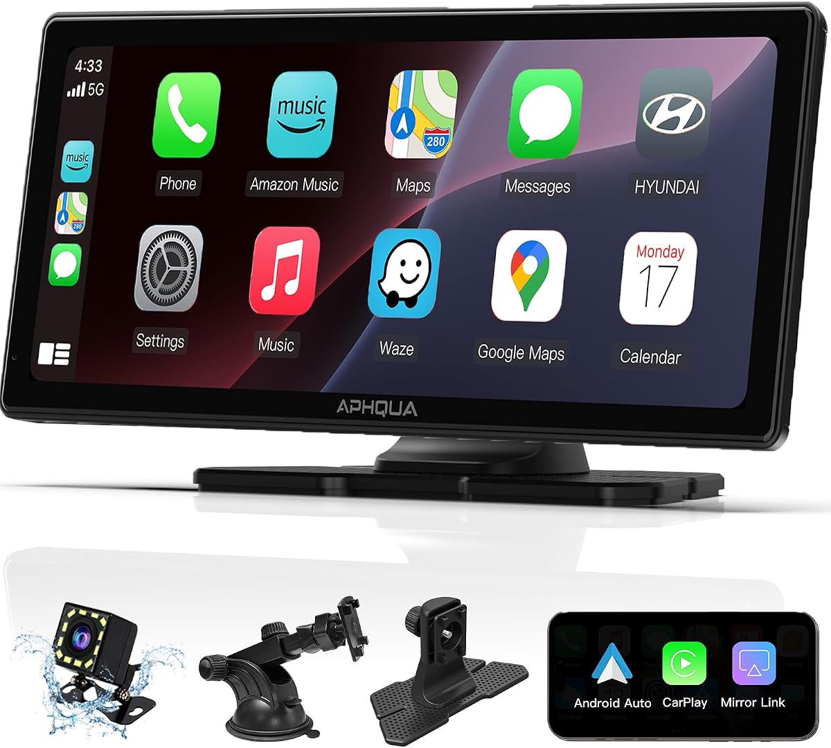 10.26'' CarPlay Screen for Car for Apple Carplay & Android Auto | Portale Touch Screen Car Stereo with 1080P Backup Camera, Mirror Link, 4 Audio Output, Multimedia Receiver,Navigation