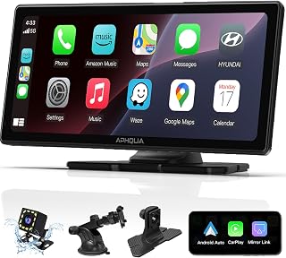 APHQUA 10.3인치 무선 CarPlay 자동차 스테레오, 1080P 백업 카메라, 무선 안드로이드 자동이 있는 휴대용 자동차 라디오, IPS 터치스크린, 음성 제어, 블루투스, CarPlay 내비게이션, AUX/FM